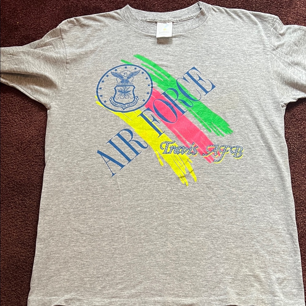 Gray Air Force Short Sleeve Graphic Tee with Multicolor Accent